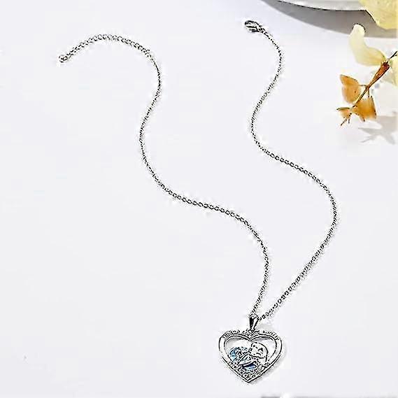 Stitch Necklace Silver Plated Crescent Half Moon Pendant Necklaces Stitch Ohana Means Family Jewelry Gift for Women Girls