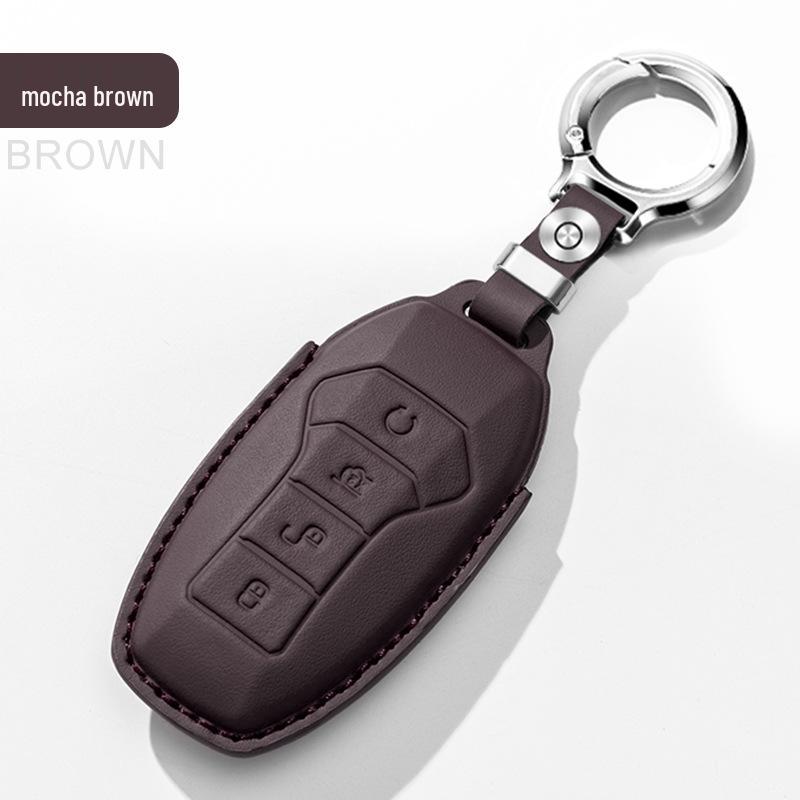 Genuine Leather Key Cover for BYD Qin Pro, Song Plus, Tang, New Energy Han, e9, Denza - Full Coverage