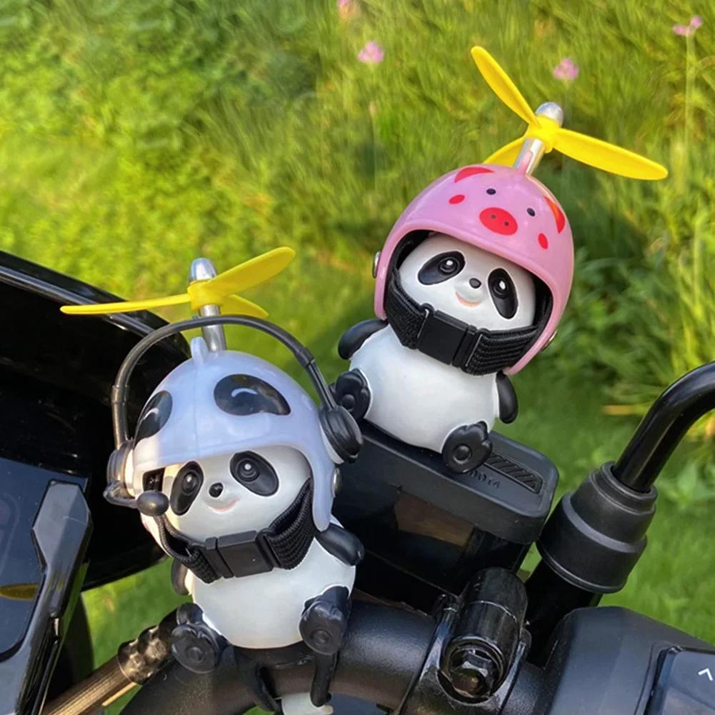 Motorcycle Handlebar Decoration Bike Electric Cute Panda Cartoon With Helmet Airscrew Ornaments Riding Equipment Accessories