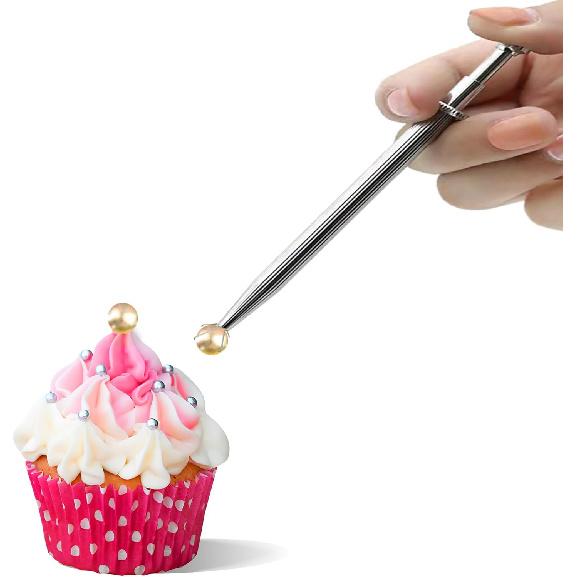 Sprinkle Pen, Pearl Grabber, Sugar Bead Pick-up Tool, Dragee Holder with 4-Prong, Edible Candy Catcher with 4 Claw for Cake, Cupcake, Ice Cream