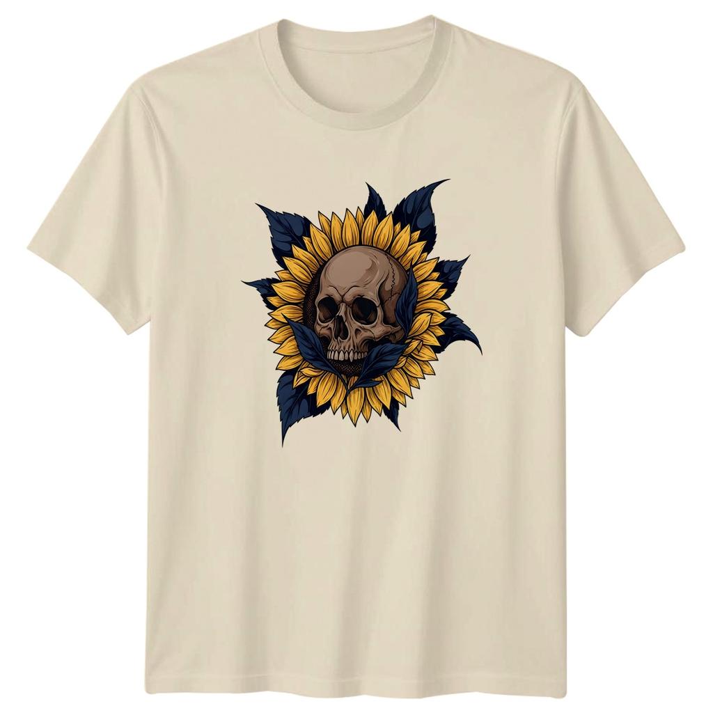 Skull Sunflower TShirt Sunflower Skull Art Gothic Nature Gift For Him And Her