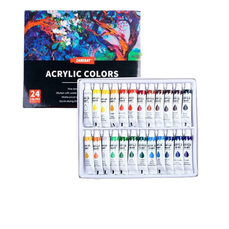 24-Color Acrylic Paint Set, 12ml Tubes, Waterproof & Sunscreen, for Fine Art & DIY