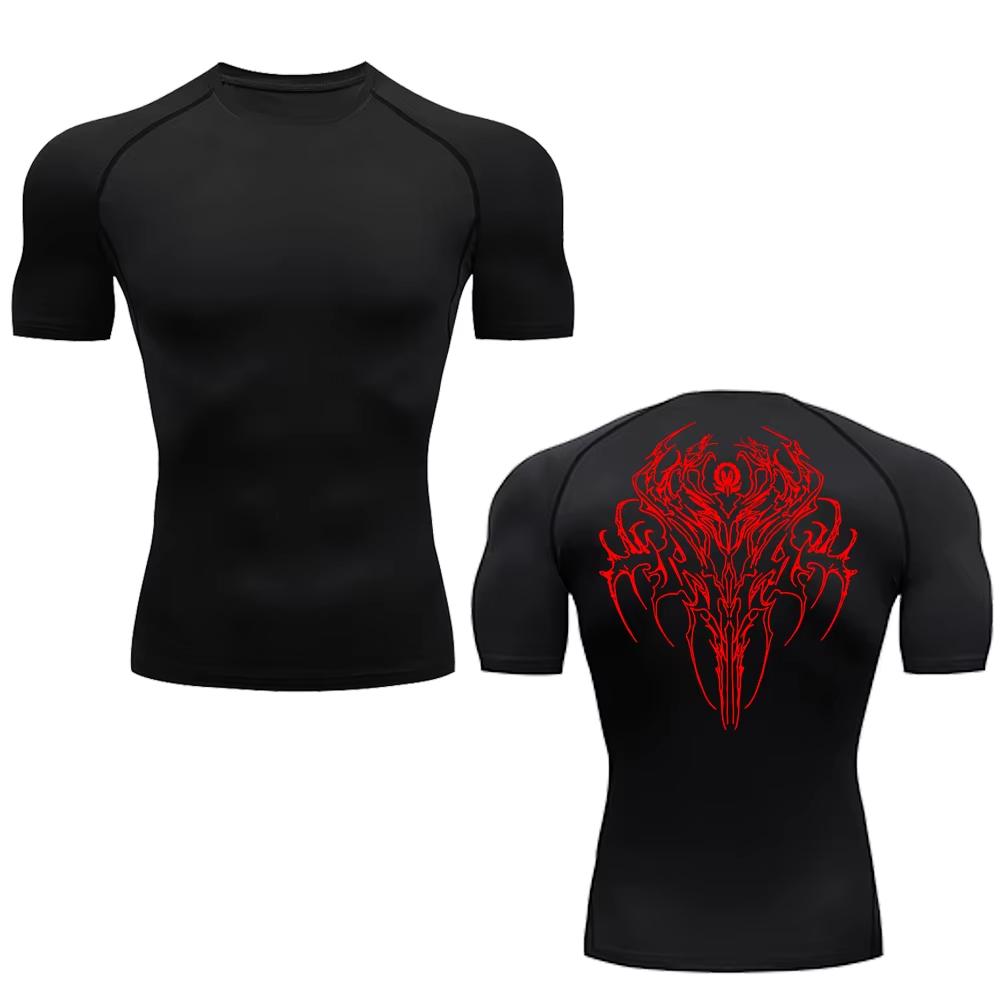 Trendy Y2K Print Compression Shirt Men's Running T-Shirt Gym Sports Quick-Drying Shirt Outdoor Cycling Jogging Training Top 848