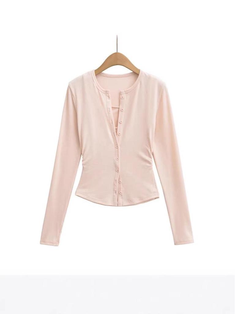 Women's Slim-Fit Korean Style Waist-Cinching Cardigan and T-Shirt Set