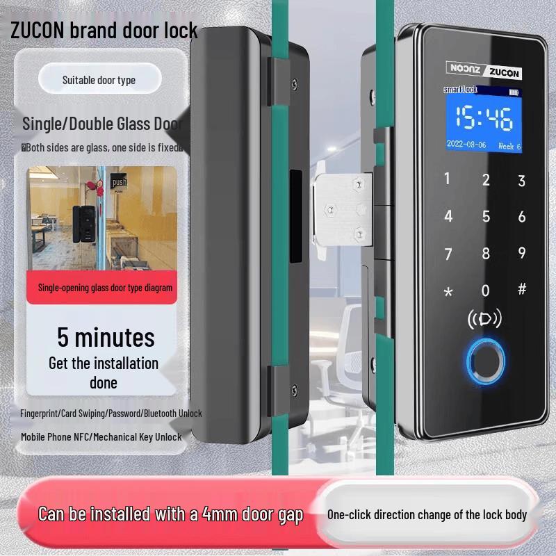 

ZUCON F659 Smart Fingerprint Glass Door Lock CN plug (adapter included)