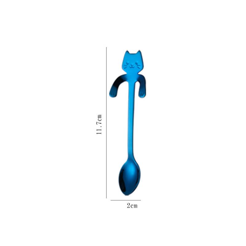 1PCS 304 Stainless Steel Cat Spoon Creative Cartoon Hanging Edge Spoon Cute Coffee Spoon Gold-plated Stirring Spoon