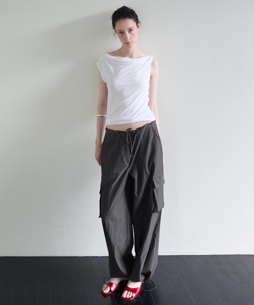 NUBELEU Jersey Draped Top Ivory