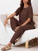 Women's Two Piece Travel Lounge Set Short Sleeve Knit Pullover and Wide Leg Pants Tracksuit