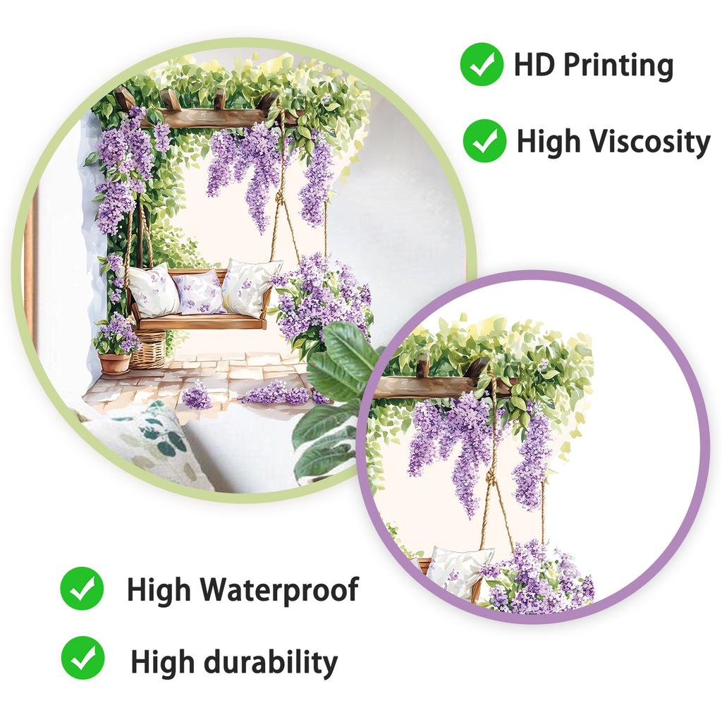 Romantic Purple Floral Swing Wall Sticker Self-Adhesive Removable Living Room Bedroom Balcony Hallway Home Decor Art