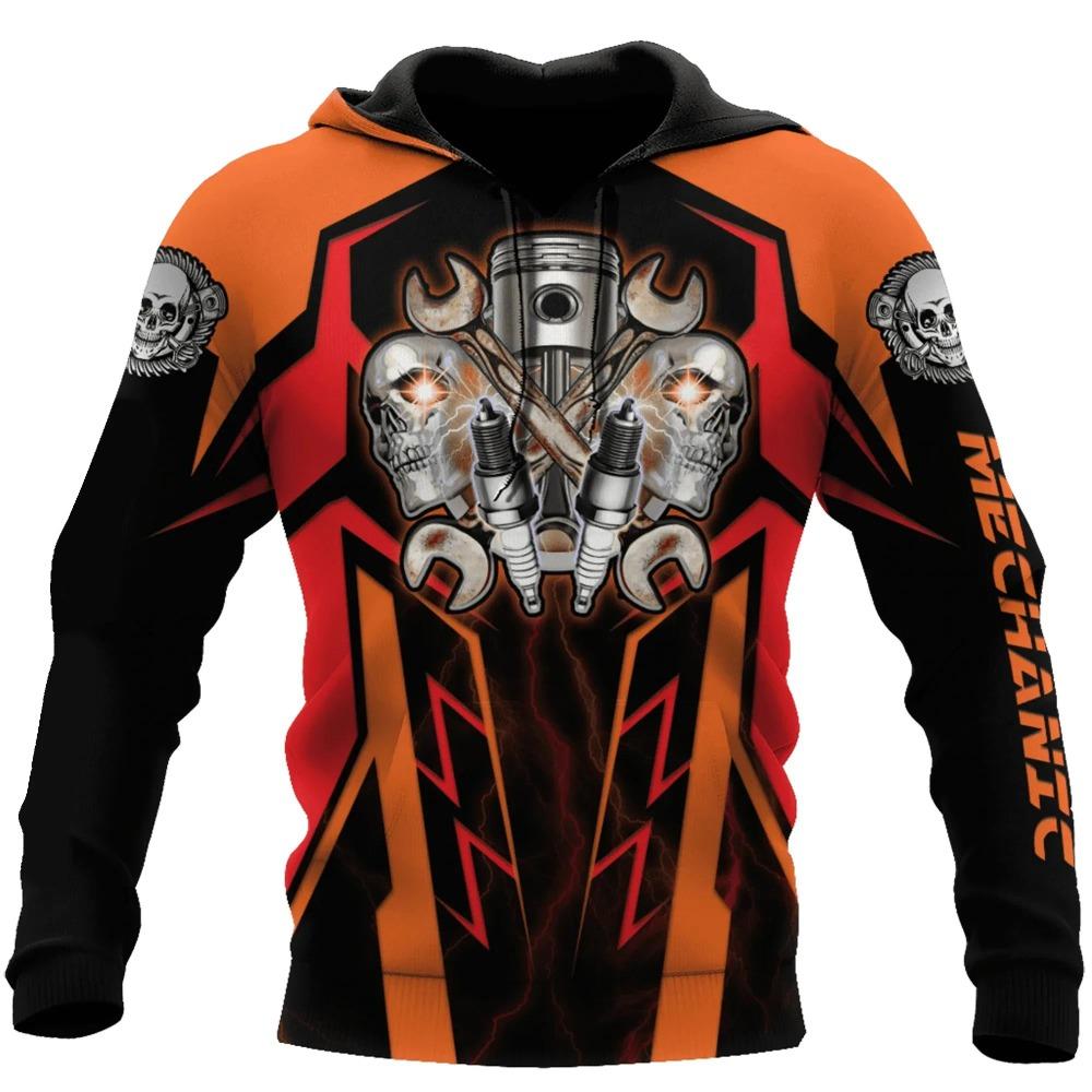 Herren Kapuzenpullover Vintage T-Shirt Herbstkleidung Mechaniker 3D Druck Tops Fashion Street Casual Hoodies Übergroßer Pullover