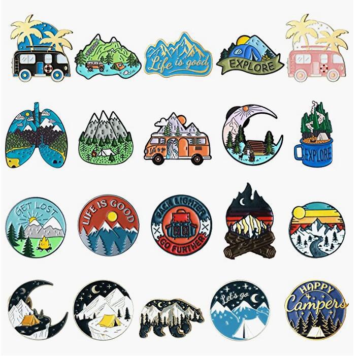 Travel & Camping Fun: 20-Piece Badge & Pin Set with Backpack & Denim Jacket Accessories