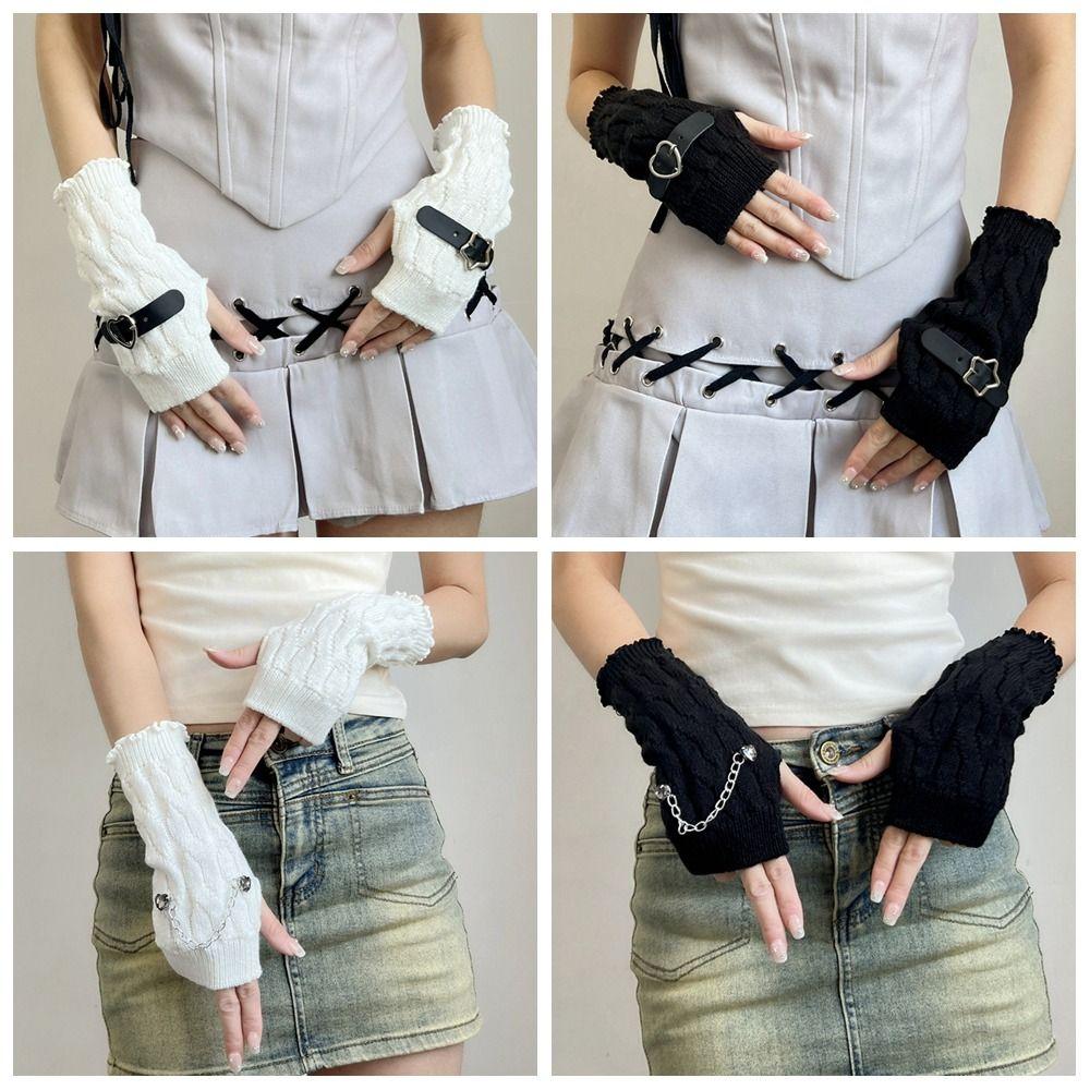 Elastic Knitted Arm Warmers Star Fingerless Gloves Streetwear Y2K Warm Sleeves  Girl Party