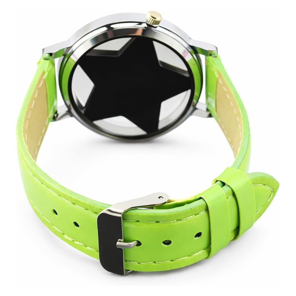 ZooooM Star Design Analog Quartz Watch Black Faux Leather Band Unisex Fashion Timepiece