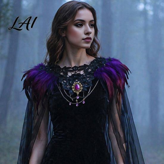 Gothic Shoulder Wrap Feather Cloak for Men Women Halloween Tulle Cape with Dance Performance Shawl Shrug Witch Cosplay Costume Party Festival Outfit