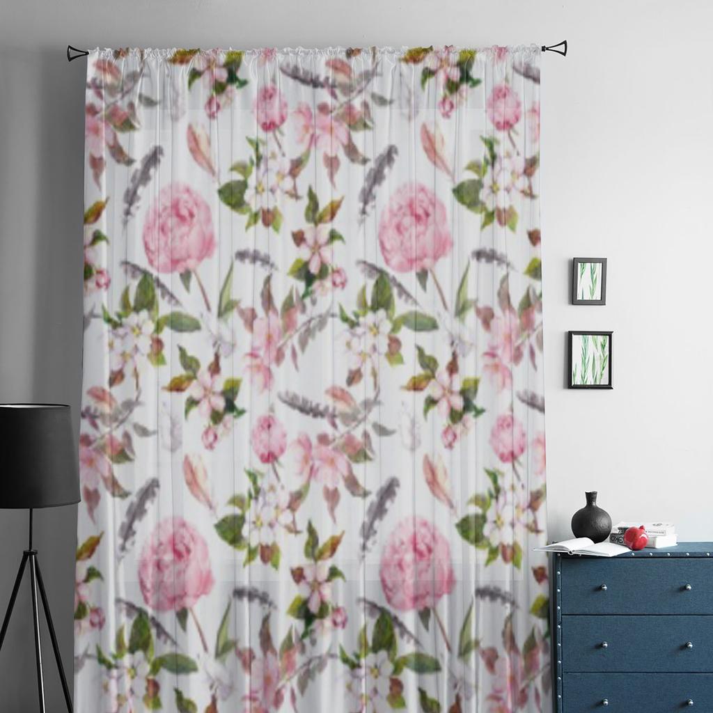 Kwiatowe Różowe Tiulowe Przezroczyste Zasłony Okienne Do Salonu Sypialni Nowoczesne Szyfonowe Woalowe Organzowe Zasłony Dekoracyjne