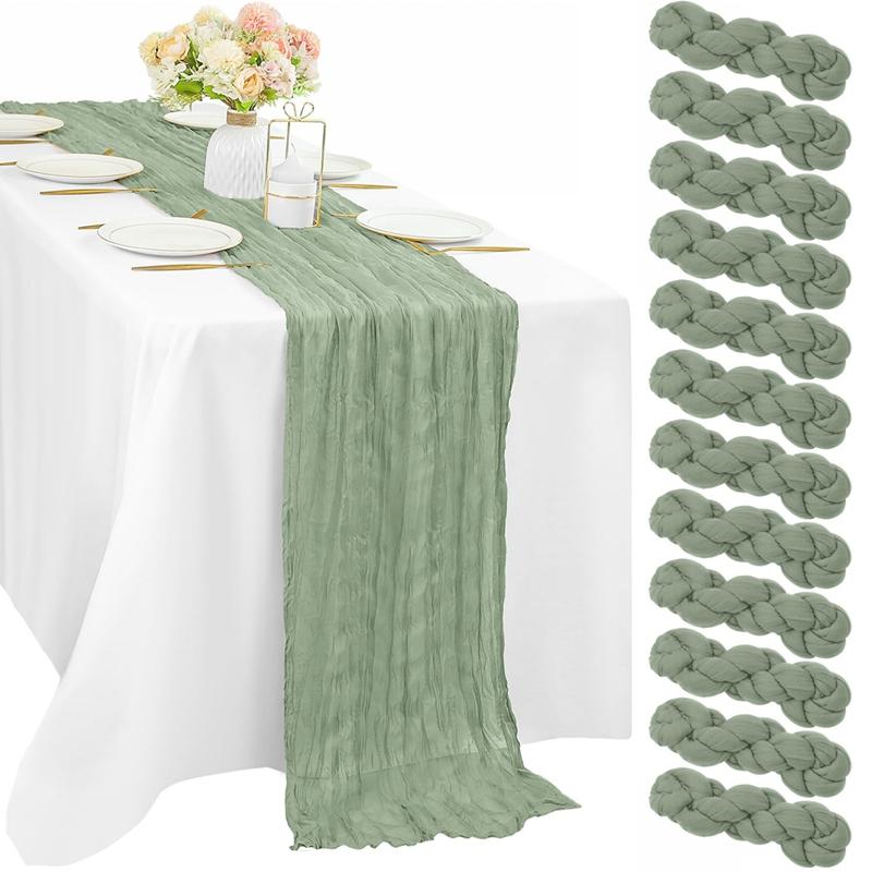 90*180cm Cheesecloth Bohemian Polyester Table Runners, Pleated Atmospheric Table Runner, Home Dining Table Room Wedding Decor