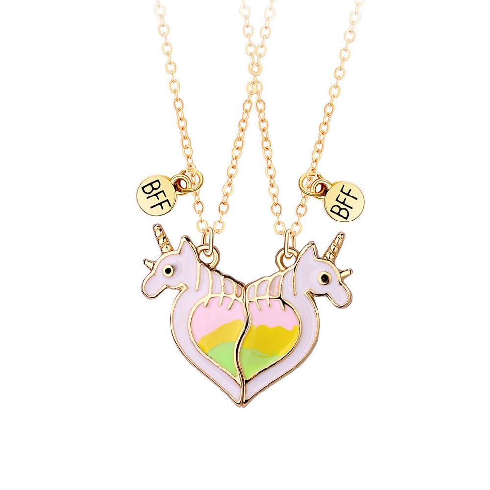Ein Mädchen 2-teiliges Set Cartoon-Tier-Serie Einhorn Meerjungfrau Capybara Anhänger Beste Freundin Halskette BFF Freundschaft Schmuck Geschenke
