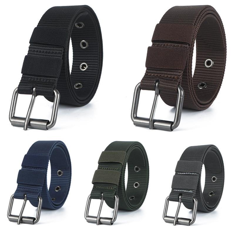 Men's Tactical Nylon Woven Belt with Full Eyelet Pin Buckle for Military Training.