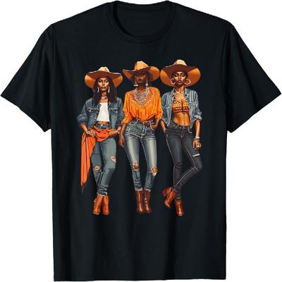 Schwarze Cowgirl Western Rodeo Melanin Black History Texas T-Shirt(1)
