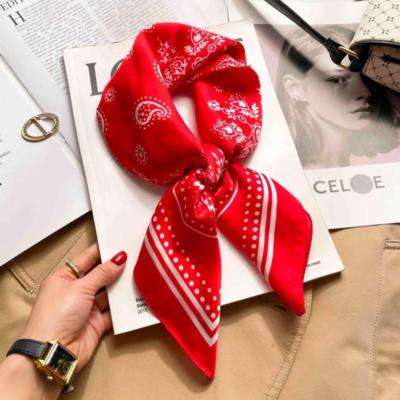Elegant Silk-Like Square Scarf Women Korean Style Print Neck Lightweight 70x70cm Nylon Fashion Accessory