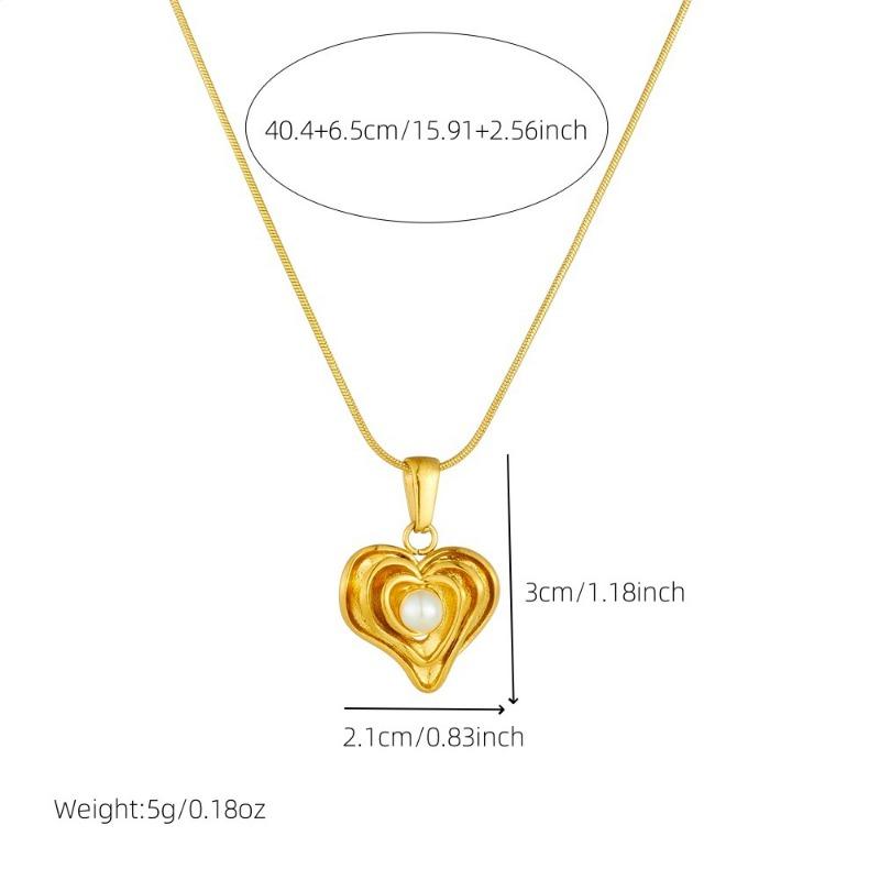 Gold Plated Snake Chain Necklace with Layered Heart and Pearl Pendant Fashion Jewelry for Women