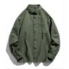 Men S Long Sleeve Cotton Shirt Casual Japanese Style Solid Color Workwear