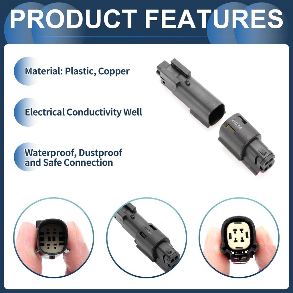 INFINAUTO 1 Set 4 Pin Headlight Waterproof Connector Plug 1.5mm Series Female Male Wire
