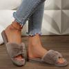 Fashion Winter Indoor Light Cotton Slippers Women Faux Fur Warm Plush Slides for Woman Elegant Crystal Detor Flurry Slippers Female
