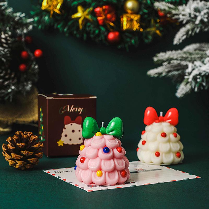 1PC Soy Wax Handmade Fragrance Gifts Bow Christmas Tree Xmas Candle Atmosphere Tree Shape Ornaments Multiple Options Available