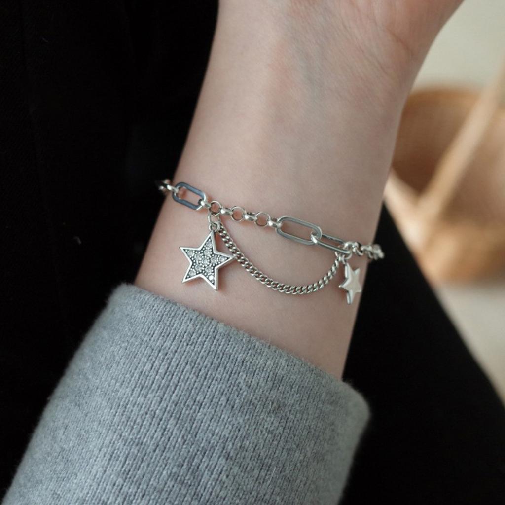 Ins Cold Wind Hip-hop Trend Simple Bracelet Shiny Star Copper Bracelet Pentagram Cool Girl Temperament Fashion Jewelry