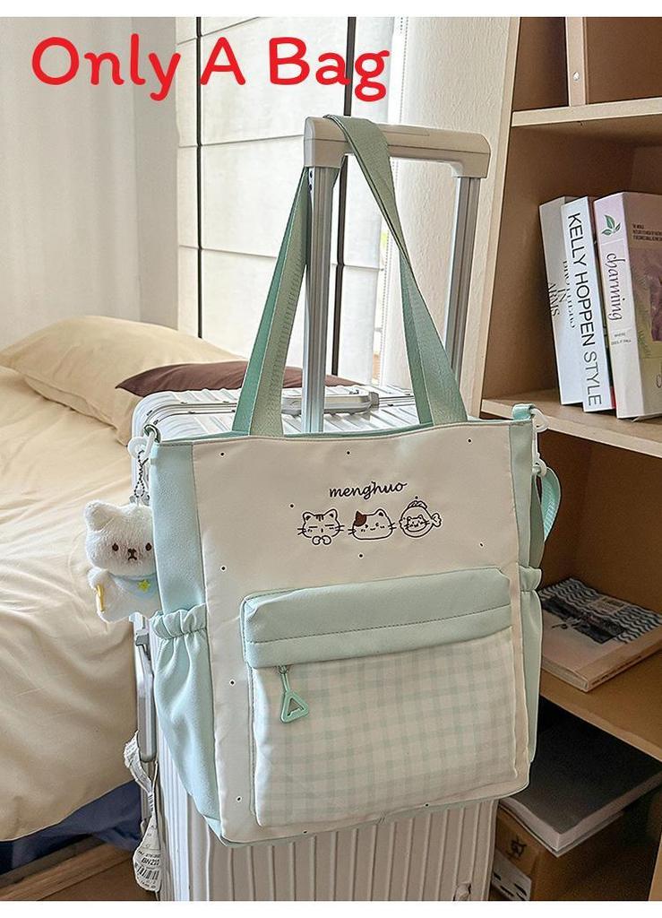 Cute Cat Pattern Crossbody Bag For Students With Embroidery And Zipper Closure