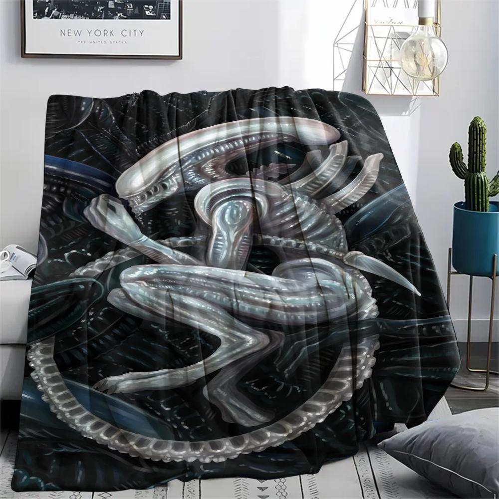 1PC Alien Print Flannel Blanket, High Quality All Seasons, Home Decor, Warmth and Comfort, Perfect for Christmas Gifts