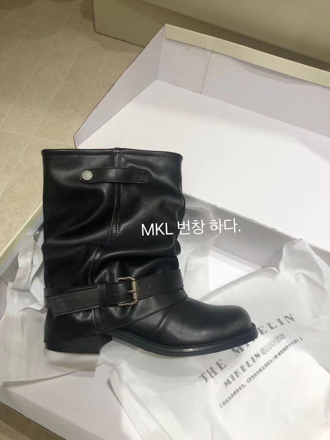 

Версия из коровьей кожи~ ретро тонкие черные на толстом каблуке ботинки Мартин женские 2025 новый летний высокий класс увеличенные западные 40 чёрный