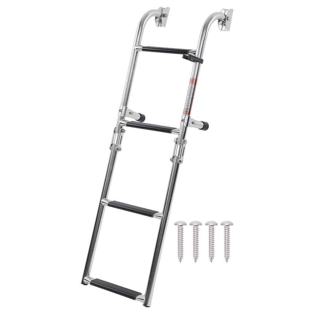 Boat Foldable 4 Steps Ladder Removable Adjustable Anti Slip 316 Stainless Steel Stern Mount for Pontoon Yachts
