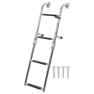 Boat Foldable 4 Steps Ladder Removable Adjustable Anti Slip 316 Stainless Steel Stern Mount for Pontoon Yachts