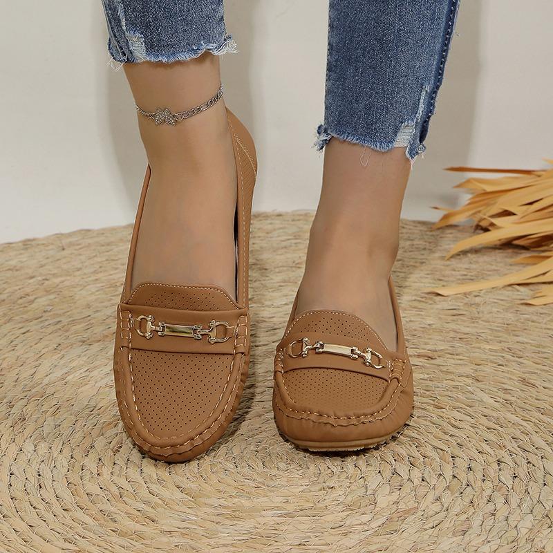 Fashion 2025 Ladies Shoes slip-on Women's High heels Fashion Metal decoration new plus size Light soft bottom comfortable flat low heels