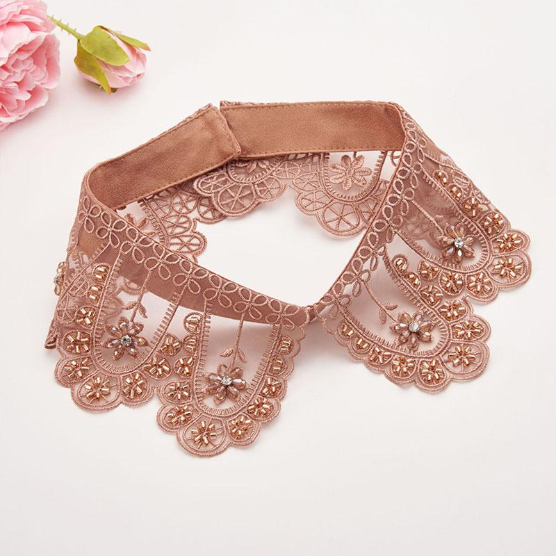 New Beading Lace Fake Collar Neckline Women White Lapel False Collars Woman Embroidery Removable Detachable Collar Tie Faux Col