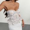Women Sweet Style Floral Patchwork Lace Strapless Bandeau Corset Tube Top