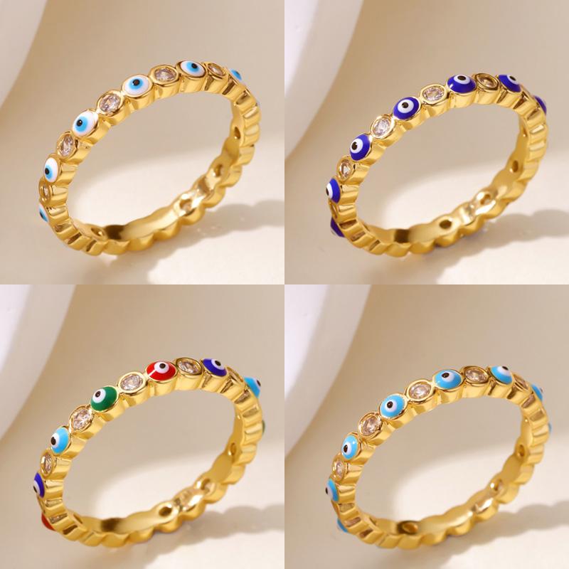 Zirkon Böse Auge Ringe für Damen Goldfarbe Edelstahl Böse Auge Fingerring Glücksbringer Ästhetisch Türkisch Wasserdicht Schmuck Geschenk