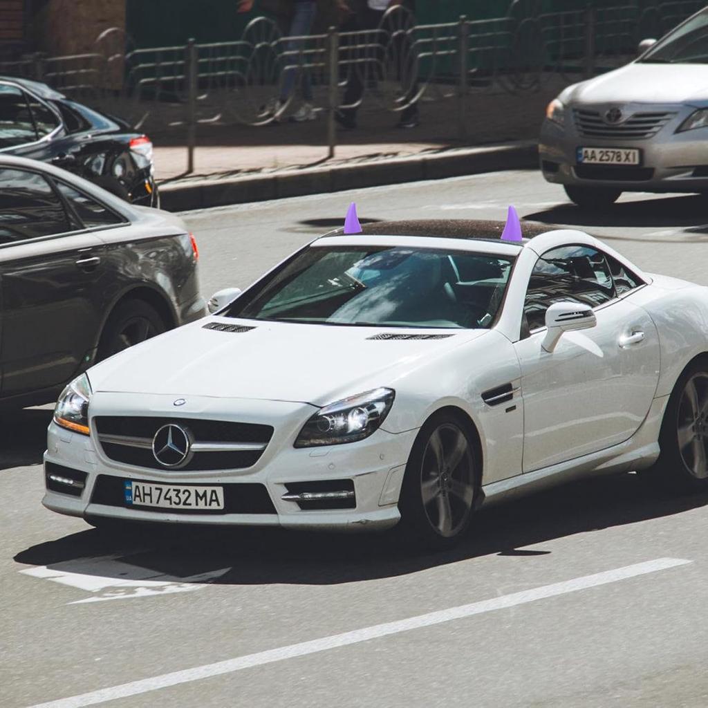 YGMONER Car 3D Devil Horns Sticker (Easy To Find Car In The Parking Lot) Halloween Car Roof Decor Elasticity Foam Bull Horns (Fashion Purple)