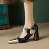 Fashion 2025 Spring Mary Janes Women Shoes Pointed Toe Chunky Heel Pumps Genuine Leather Shoes for Women Elegant High Heels Buckle Heels