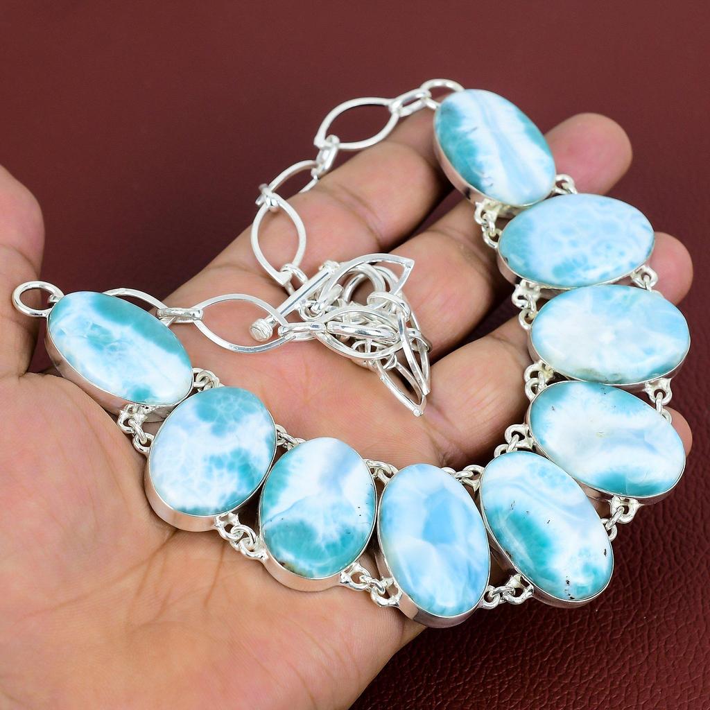 Larimar necklace natural gemstone necklace 925 sterling silver necklace adjustable chain necklace handmade designer jewelry gifts for friend