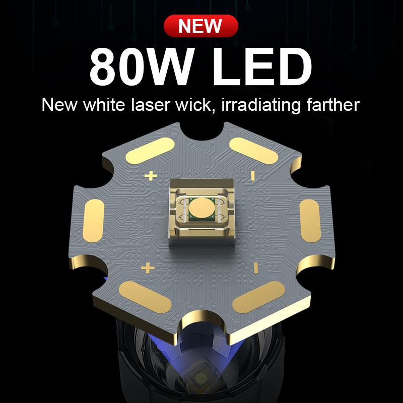 La linterna LED más potente, linterna recargable por USB, linterna de alta potencia, lámpara de mano de tiro largo para acampar