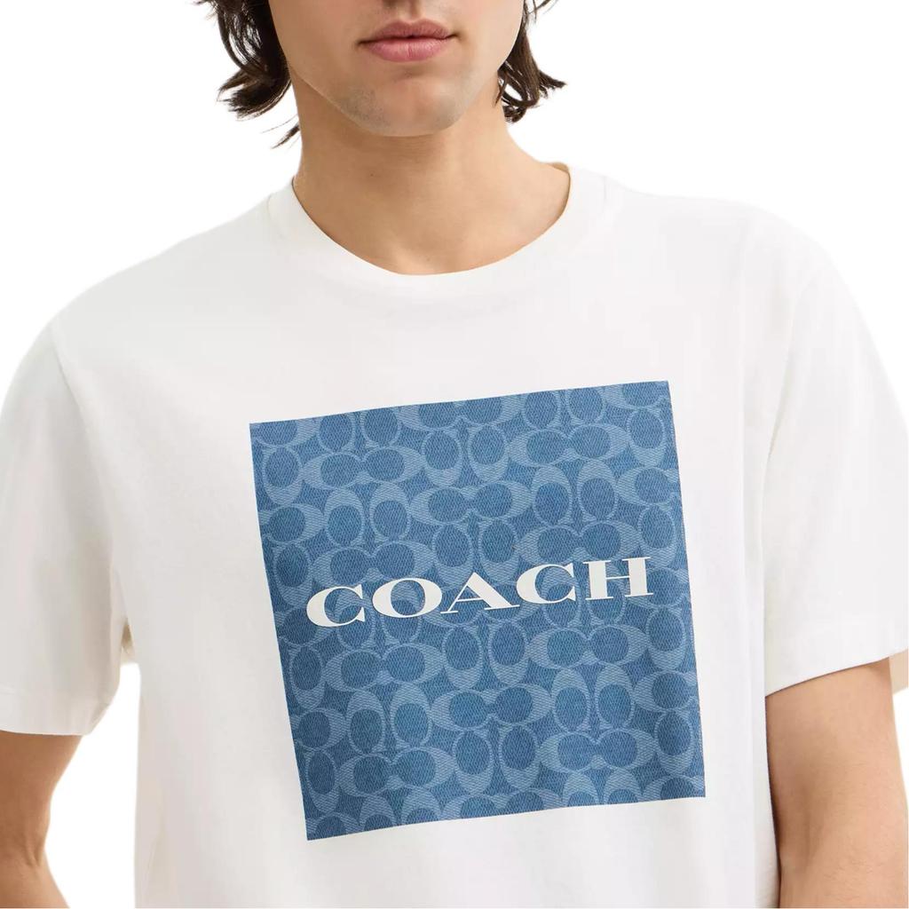 Coach Organic Cotton Denim Iconic Square T-Shirt Men Tops White CAF68-WHT