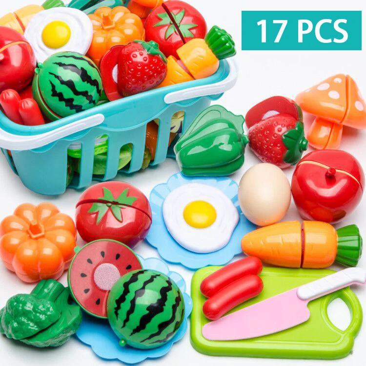 Non-Toxic Educational Toy Plastic Kitchen Toy Set Cut Fruit Vegetable Pizza Food Play House Simulation Toys Pretend Play Kids Toys Gifts