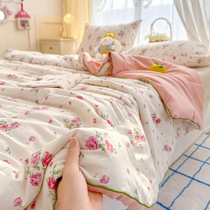 Cartoon Printed Wrinkled Yarn Summer Quilts Cozy Single and Double Air-Conditioned Quilt Cooling Breathable Home Soft Bedspread