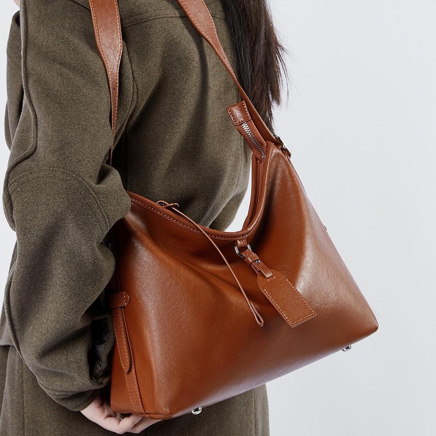 Leather Women'S Bag Lazy Style First Layer Vegetable Tanned Cowhide Tote Bag Large Capacity Shoulder Bag Simple Versatile Messenger Bag