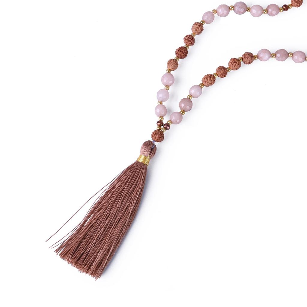 KELITCH Long Tassel Necklace Rudlaksha Mala Agate Bead Necklace Accessory (Brown)