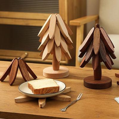 Tree Shape Stand Wooden Trivets Decorative Foldable Anti Scald Heat Resistant Table Mat Coaster Wood Placemats Pot Hold