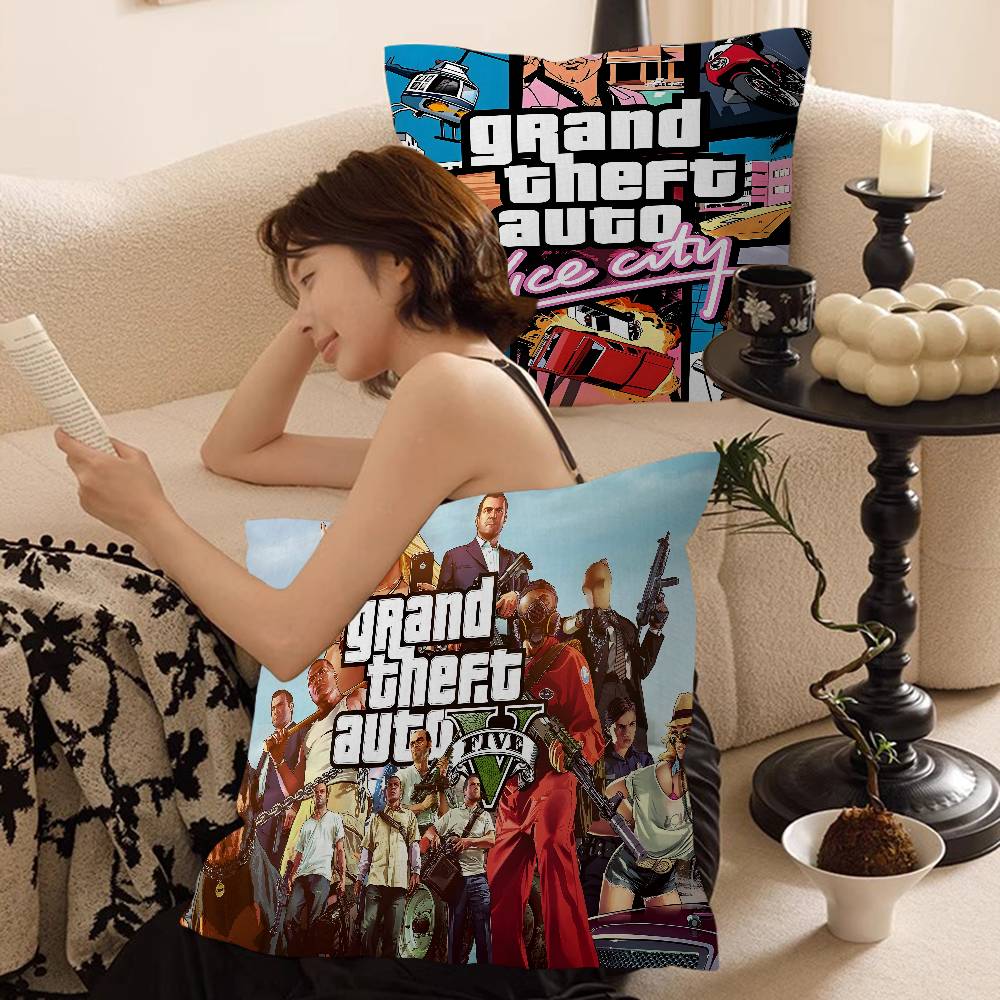 Action Game Grand TTheft Auto Cushion Cover Car Throw Pillow Case For Sofa Car Christmas Gift 40x40cm 45x45cm